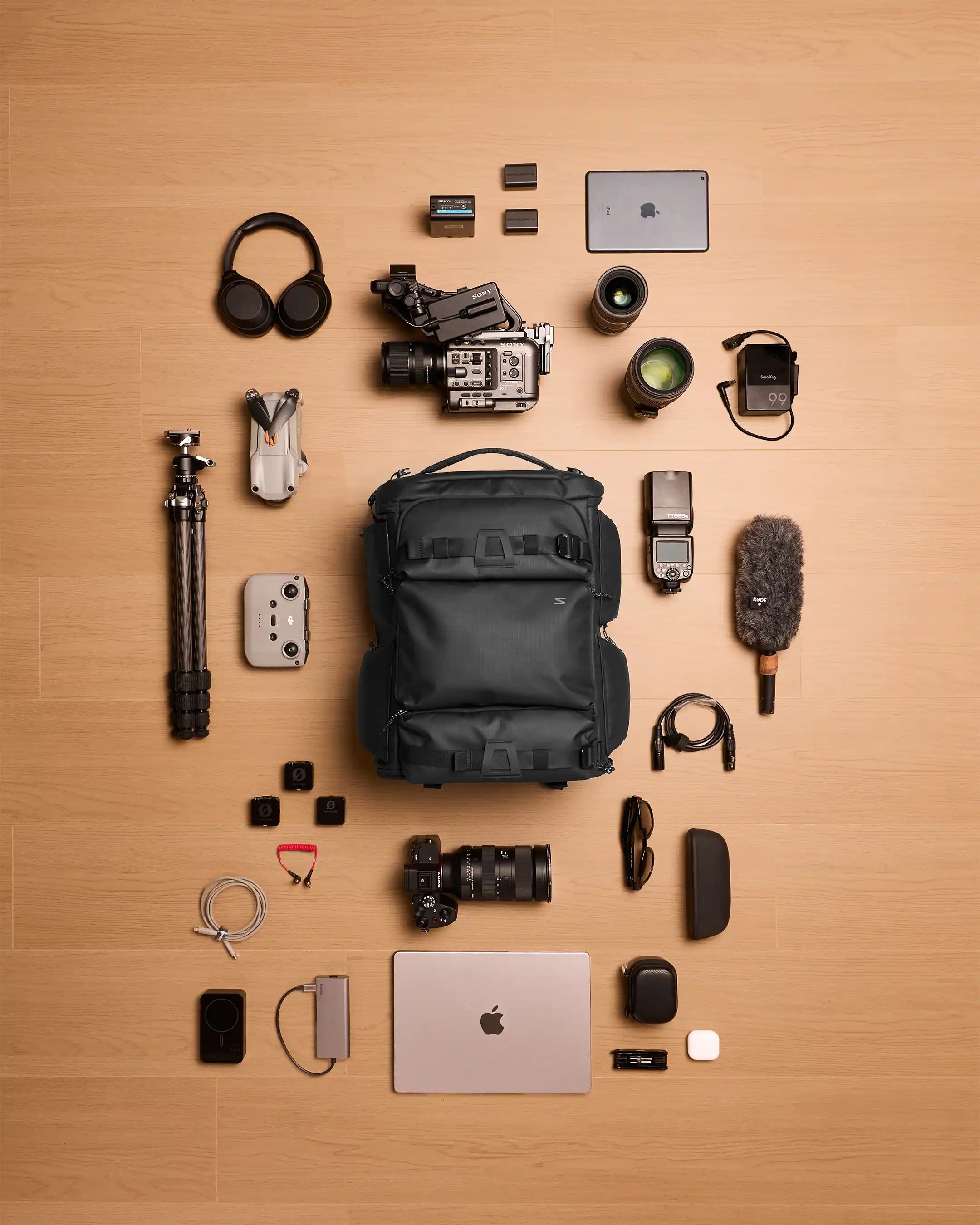 camera gear flat lay