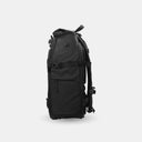 Black backpack on a light gray background