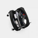 Black backpack with compartments on a white background